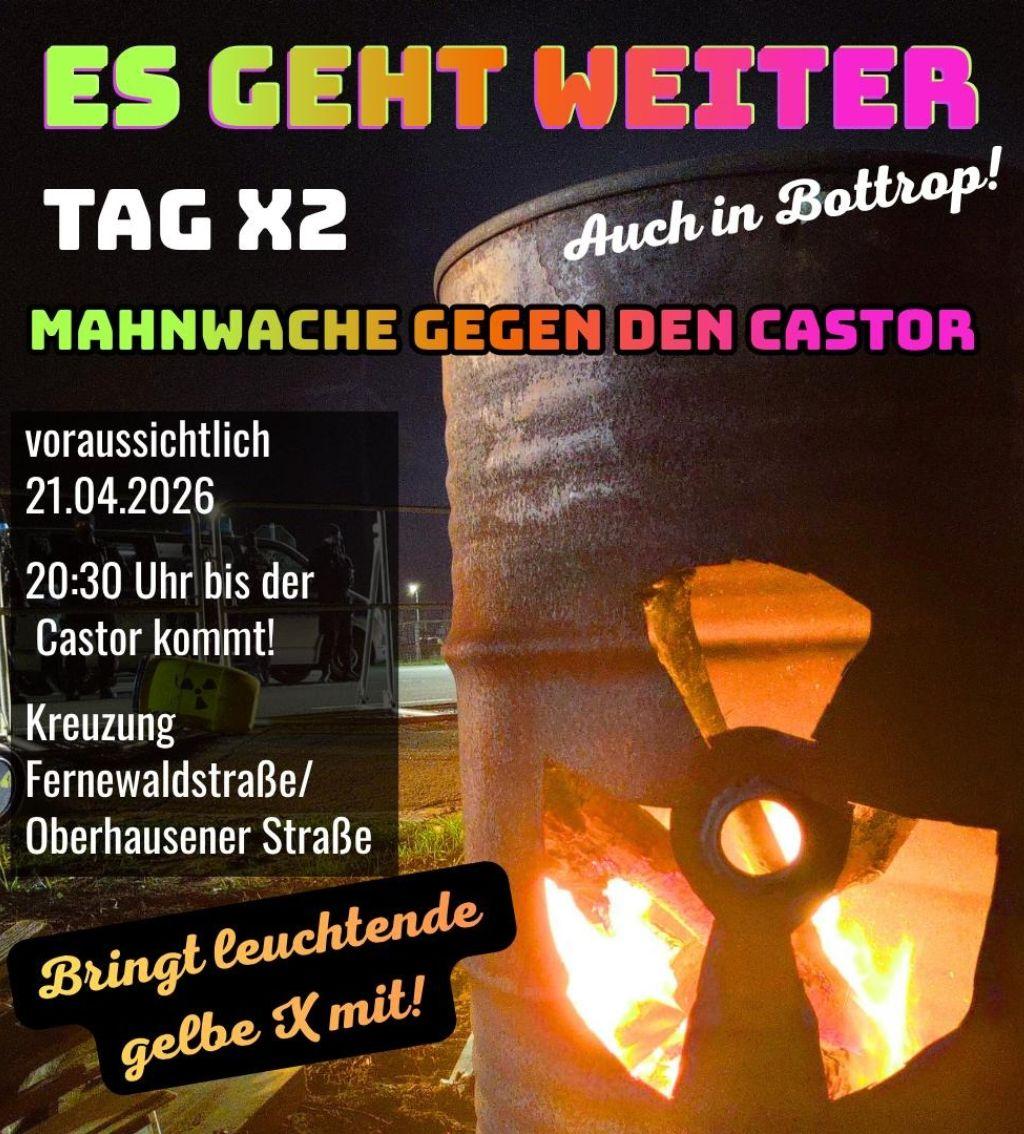 Der Aufruf zur Mahnwache am Tag X2 zeigt ein Atommüllfass.